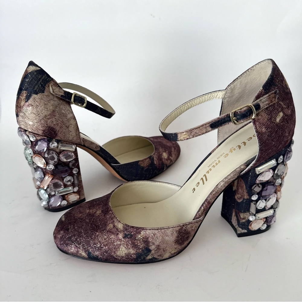 Bettye Muller Anthropologie Jeweled Block Heel Mary Jane Pumps
